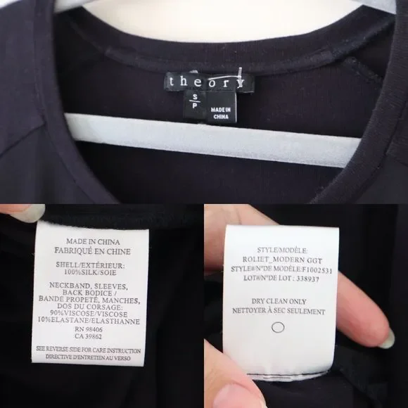 Theory Size S Roliet Modern Silk Satin & Jersey Mixed Tank Top Navy Blue Black - Picture 4 of 12